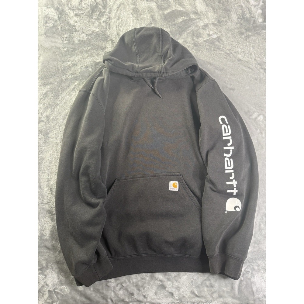 Carhartt Loose Fit Hoodie Men's 2XL Black Spell Out Fleece Workwear